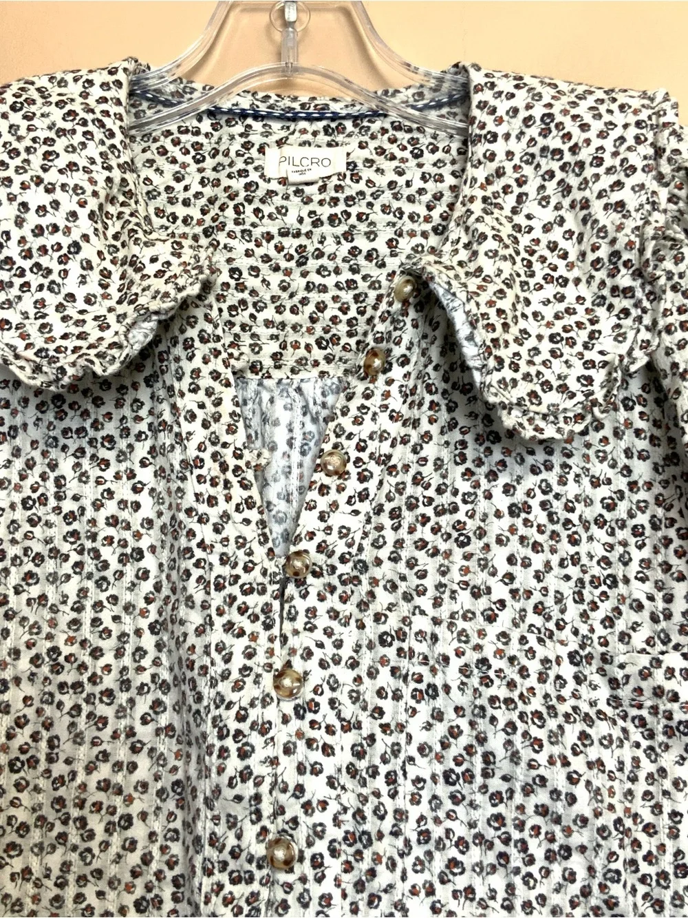 Anthropologie Cream and Black Leopard Print Puff Sleeve Blouse